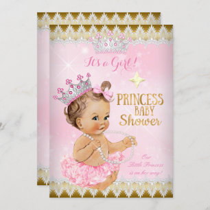 Brünett Princess Baby Dusche Rosa Tutu Gold Einladung