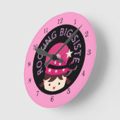 Brünett Rocking Big Sister Runde Wanduhr (Winkel)
