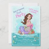 Brünett rosa Lila Mermaid Summer Pool Party Einladung (Vorderseite)