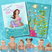 Brünett rosa Lila Mermaid Summer Pool Party Einladung