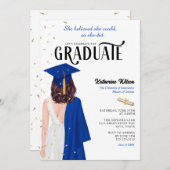 Brünett Weiblich Blau Sie glaubte Abschluss Einladung (Vorne/Hinten)