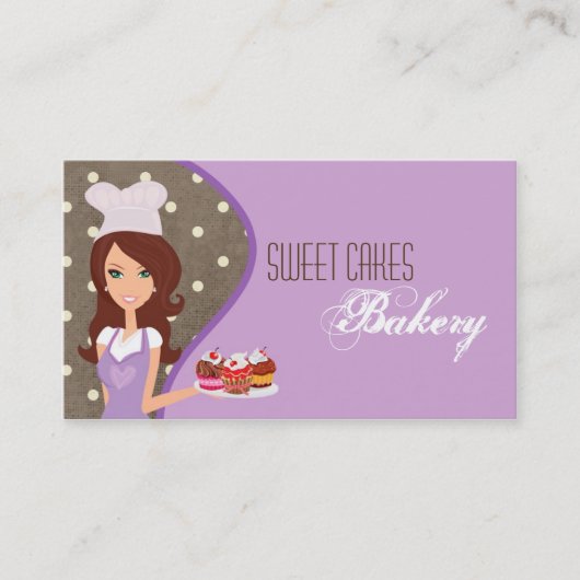Brünette Baker Lila Bake Cup Cakes Business Card Visitenkarte (Vorderseite)