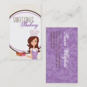 Brünette Baker Lila Bake Cup Cakes Business Card Visitenkarte (Vorne/Hinten)