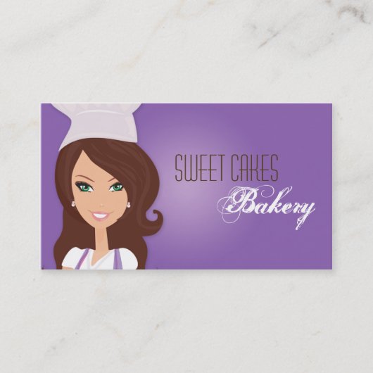 Brünette Baker Lila Bake Cup Cakes Business Card Visitenkarte (Vorderseite)