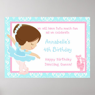 Brünette Ballerina & Blue Damask Poster