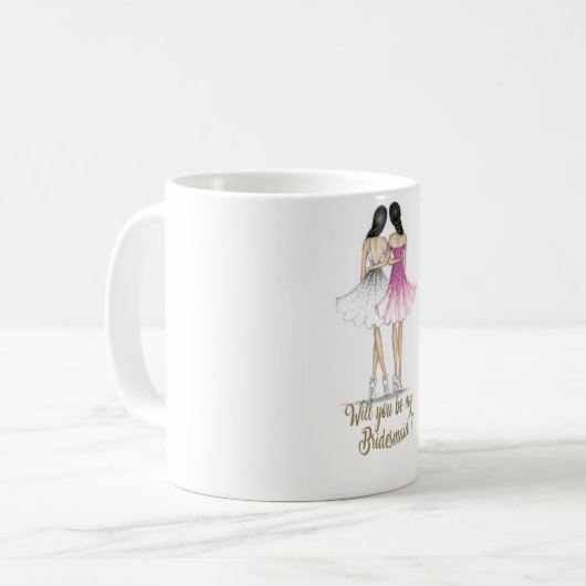 Brünette Braut/brünette Brautjungfern-Tasse Kaffeetasse (Vorderseite Links)