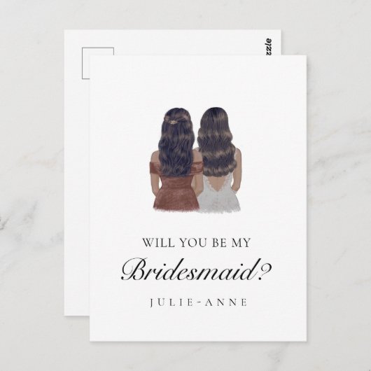 Brünette Bridesmaid für Wasserfarben - Vorschlag P Postkarte (Vorne/Hinten)