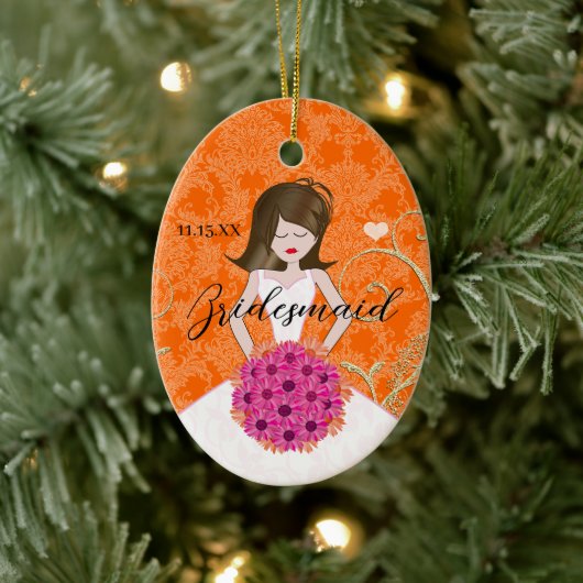 Brünette Bridesmaid-Geschenke Wählen Sie Farben Keramik Ornament (Baum)