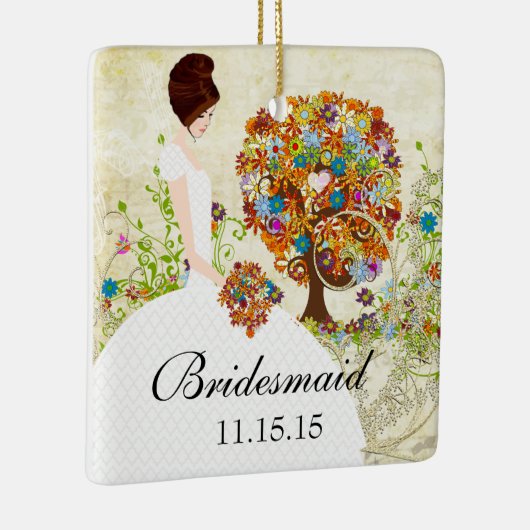 Brunette Bridesmaid Gifts Flower Tree Keramikornament (Rechts)
