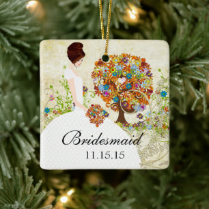 Brunette Bridesmaid Gifts Flower Tree Keramikornament