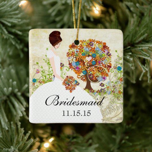 Brunette Bridesmaid Gifts Flower Tree Keramikornament (Baum)