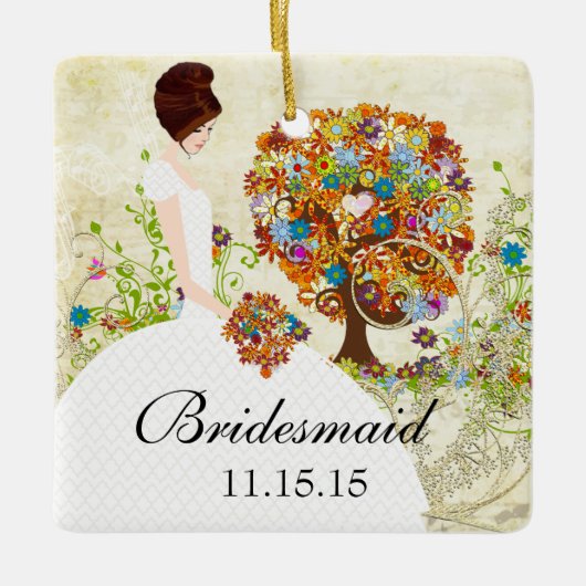 Brunette Bridesmaid Gifts Flower Tree Keramikornament (Vorderseite)