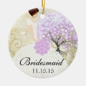 Brünette Bridesmaid spendet Lavender Heart Leaf Tr Keramik Ornament (Vorne)
