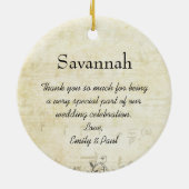 Brünette Bridesmaid spendet Lavender Heart Leaf Tr Keramik Ornament (Hinten)