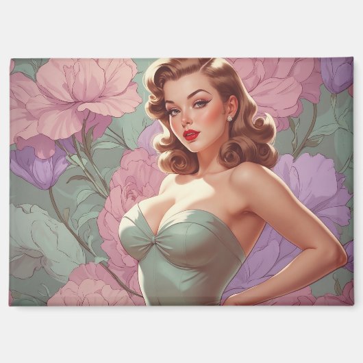 Brünette Button-Up Pastel-Blume Magnet (Vorderseite)