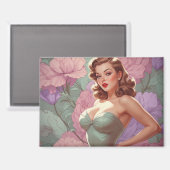 Brünette Button-Up Pastel-Blume Magnet (Vorderseite/Rückseite)