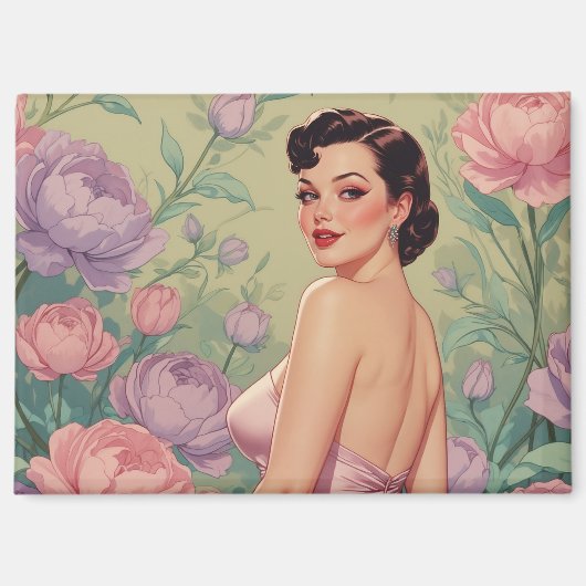 Brünette Button-Up Pastel-Blume Magnet (Vorderseite)