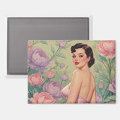 Brünette Button-Up Pastel-Blume Magnet (Vorderseite/Rückseite)