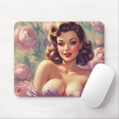Brünette Button-Up Pastel-Blume Mousepad (Mit Mouse)