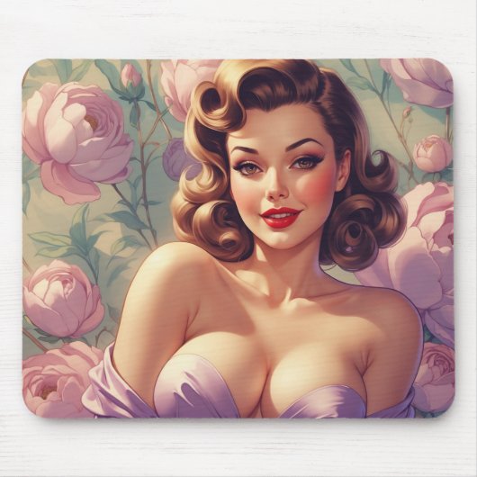 Brünette Button-Up Pastel-Blume Mousepad (Vorne)