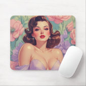 Brünette Button-Up Pastel-Blume Mousepad (Mit Mouse)