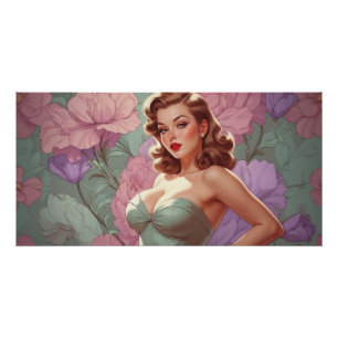 Brünette Button-Up Pastel-Blume Poster