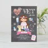 Brünette Chalkboard Girl Vet Geburtstagsparty Einladung (Stehend Vorderseite)