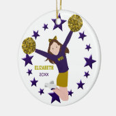 Brünette Cheerleader Pom Poms in Lila u. im Gold Keramikornament (Links)