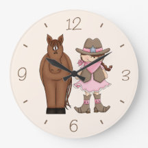 Brünette Cowgirl- und Pferdewall-Uhr
