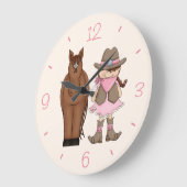 Brünette Cowgirl- und Pferdewall-Uhr Große Wanduhr (Winkel)