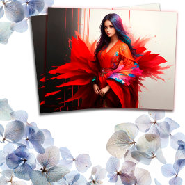 Brünette Dekoration der asiatischen Kimono moderne Postkarte