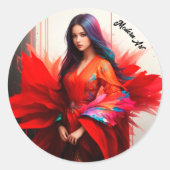 Brünette Dekoration der asiatischen Kimono moderne Runder Aufkleber (Vorderseite)