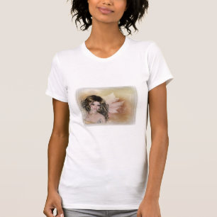 Brünette Fantasie mit Soft Leaf Fall Hintergrund T-Shirt