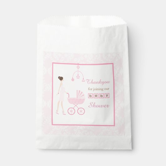 Brünette Frauendusche aus Pink Damask Geschenktütchen (Vorderseite)