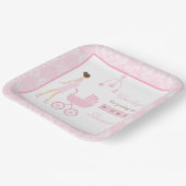 Brünette Frauendusche aus Pink Damask Pappteller (Gewinkelt)