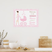 Brünette Frauendusche aus Pink Damask Poster (Küche)