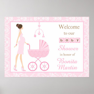 Brünette Frauendusche aus Pink Damask Poster