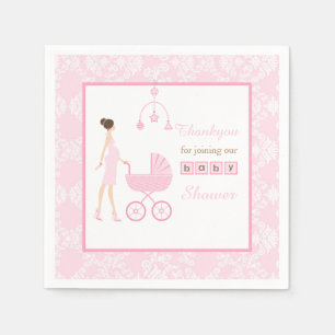 Brünette Frauendusche aus Pink Damask Serviette