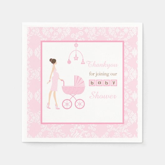 Brünette Frauendusche aus Pink Damask Serviette (Vorderseite)