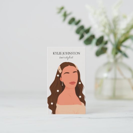 Brünette Friseursalon Visitenkarte (Stehend Vorderseite)