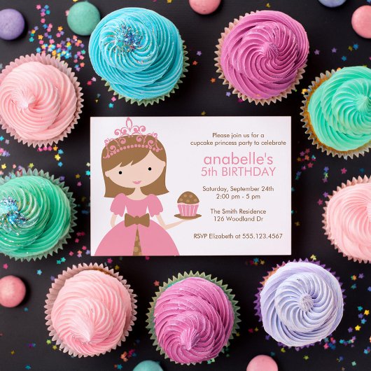 Brünette Geburtstagspartei von Cupcake Princess Einladung