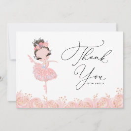 Brünette Girl Ballerina in rosa Kleid Geburtstag Dankeskarte