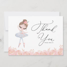 Brünette Girl Ballerina in weißem Kleid Geburtstag Dankeskarte