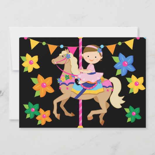 Brünette Girl Carousel Geburtstag 12x18 Einladung (Vorderseite)