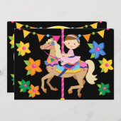 Brünette Girl Carousel Geburtstag 12x18 Einladung (Vorne/Hinten)