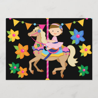 Brünette Girl Carousel Geburtstag 12x18 Einladung