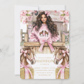 Brunette Girl Horse Birthday Invitation Einladung (Vorderseite)