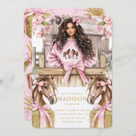 Brunette Girl Horse Birthday Invitation Einladung