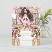 Brunette Girl Horse Birthday Invitation Einladung (Stehend Vorderseite)