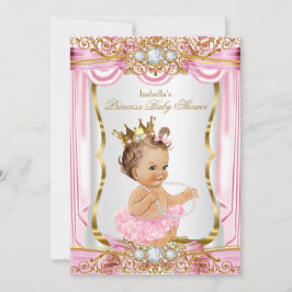 Brünette Girl Princess Kinderdusche Rosa Seide Gol Einladung